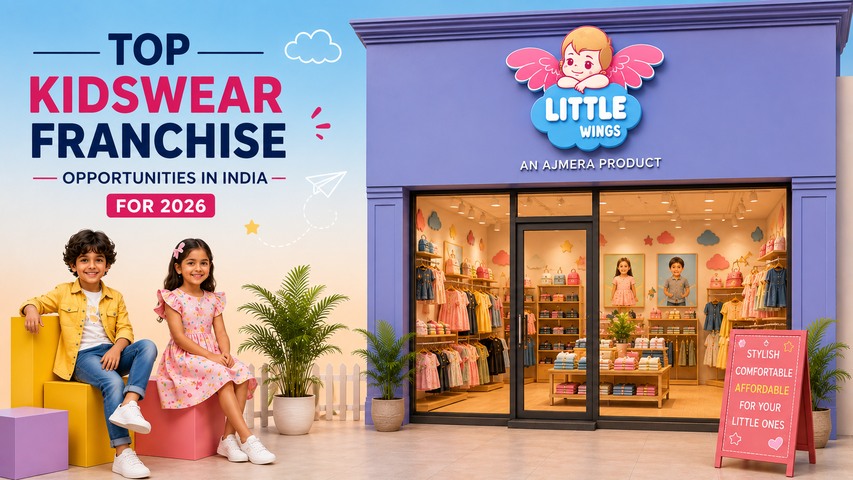 Little Wings kidswear franchise store with trendy children’s clothing and branding for top kidswear franchise opportunities in India for 2026.