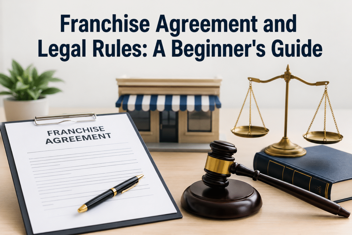 Franchise Agreement and Legal Rules guide showing a franchise contract, legal documents, business agreement, and franchise business setup for beginners.