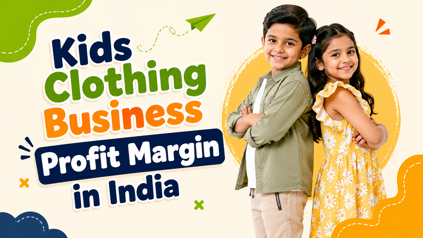 Kids Clothing Profit Margin in India guide featuring happy children in stylish outfits with a modern business-themed background.