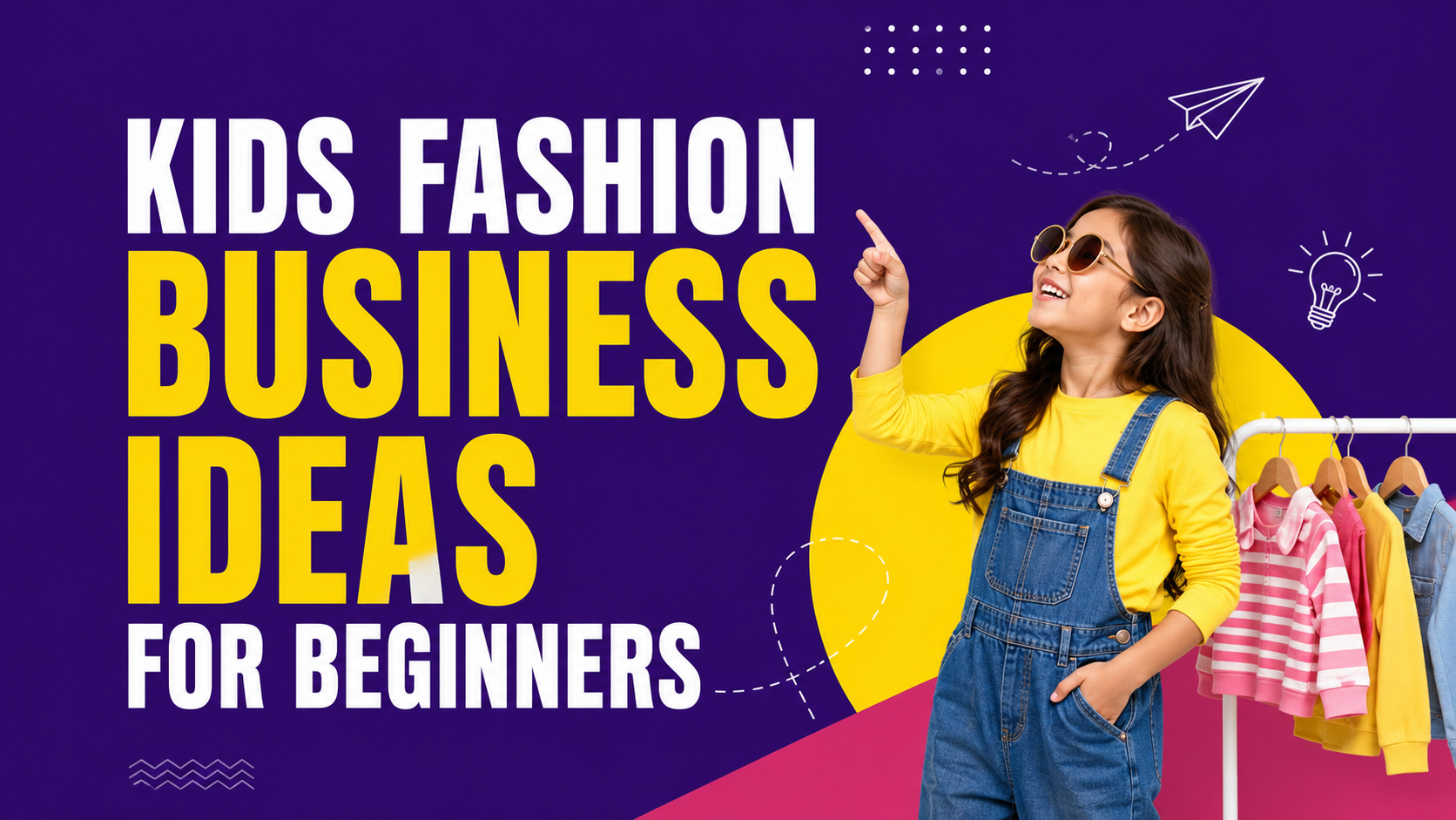 Kids Fashion Business Ideas for beginners with a stylish child and colorful kidswear background.